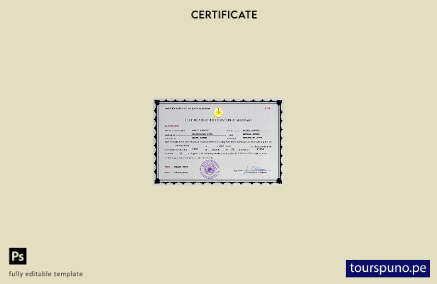 listo para imprimir plantilla PSD de certificado de matrimonio de Bangladesh, pl